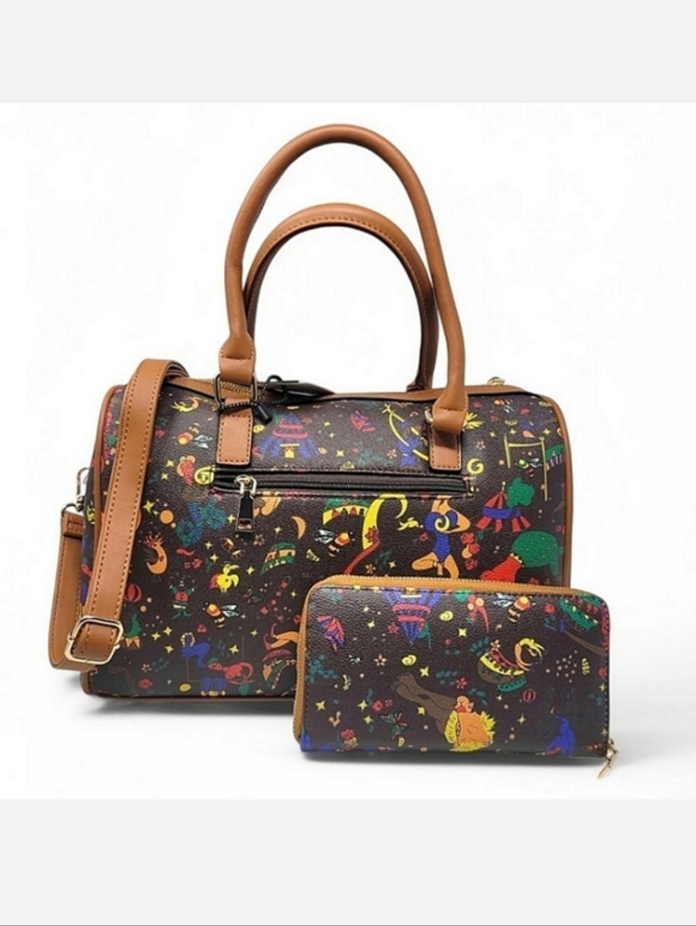 Brown Graffiti Mardi Gras Boston Bag and Wallet Set